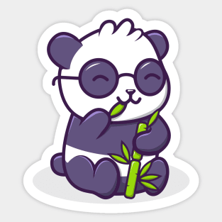 Cute Kawaii Panda Bear Eating Bamboo Sticker